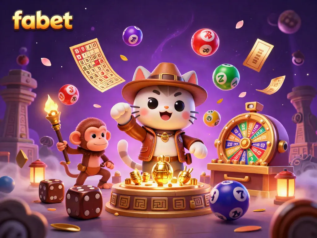 Experience vibrant fun at fabet with the animated cat archaeologist finding treasures amidst casino artifacts.