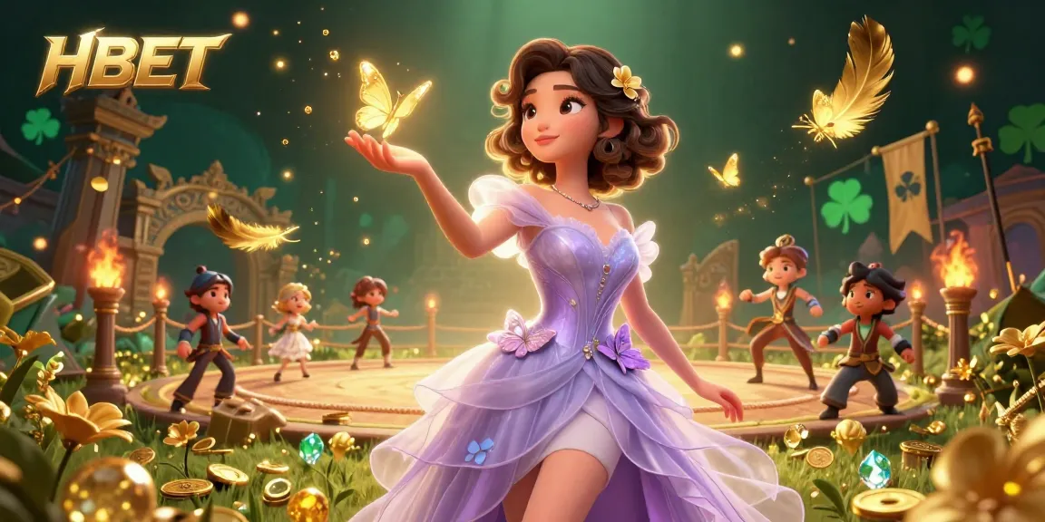 Engage with the dazzling HBET casino scene featuring a stunning Asian woman surrounded by vibrant game elements and golden butterflies.