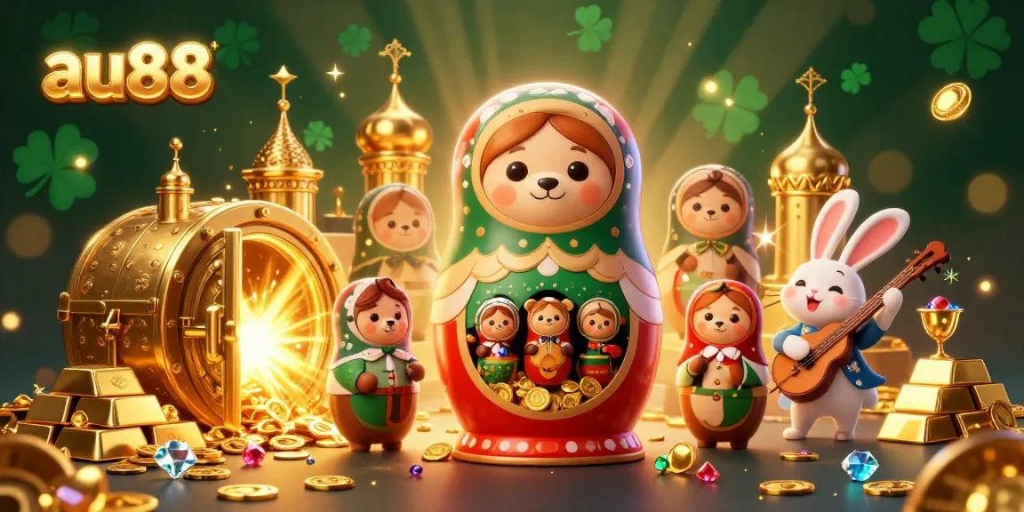 Experience the excitement of au88 with bears in dealer outfits surrounded by treasure and gems in a dazzling scene.