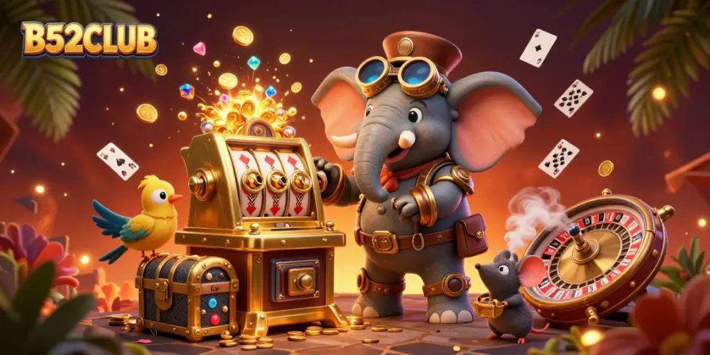 B52CLUB engages players with thrilling slot machine action, vivid steampunk elements, and vibrant gaming atmosphere.