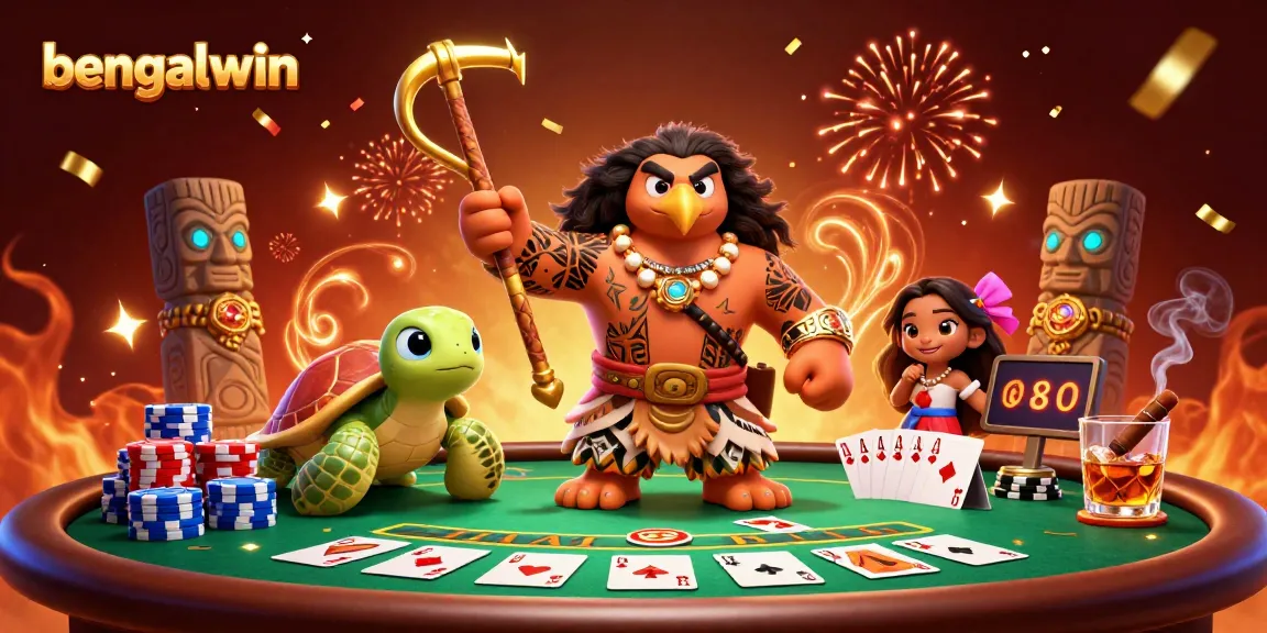Bengalwin brings excitement to poker with a vibrant scene featuring a tribal hawk demigod and game elements.