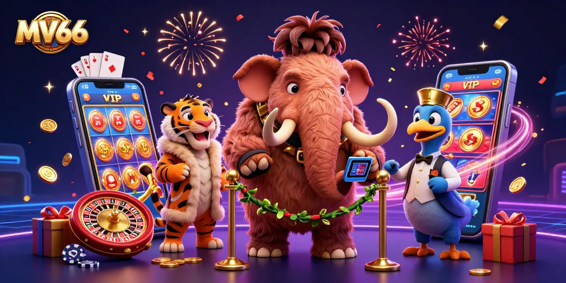 MV66 invites players to enjoy exciting slot games with animated casino characters and vibrant energy.