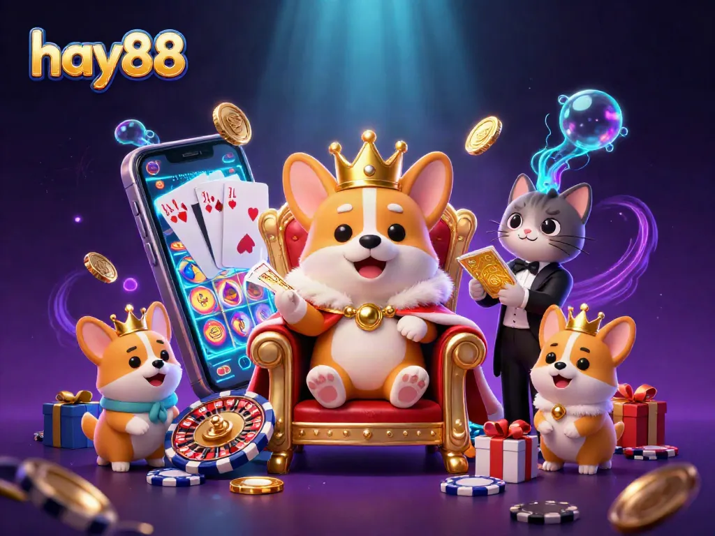 Experience excitement with hay88's vibrant casino scene featuring engaging characters, games, and dynamic elements.