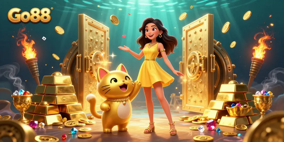 Engage with Go88's vibrant casino world featuring a cheerful woman and golden lucky cat.