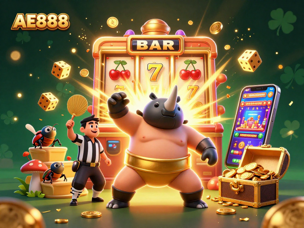Join the excitement at AE888 with our 3D illustration featuring a jackpot-winning scenario!