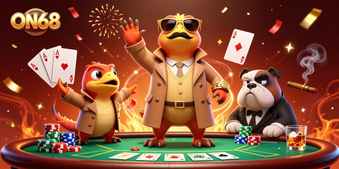 Experience ON68's thrilling casino adventure with animated raptors and vibrant gaming elements.