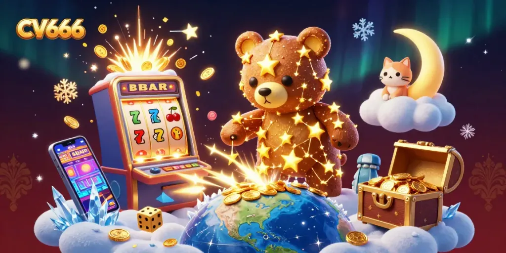Experience jackpot excitement with CV666 in a vibrant casino-themed illustration.