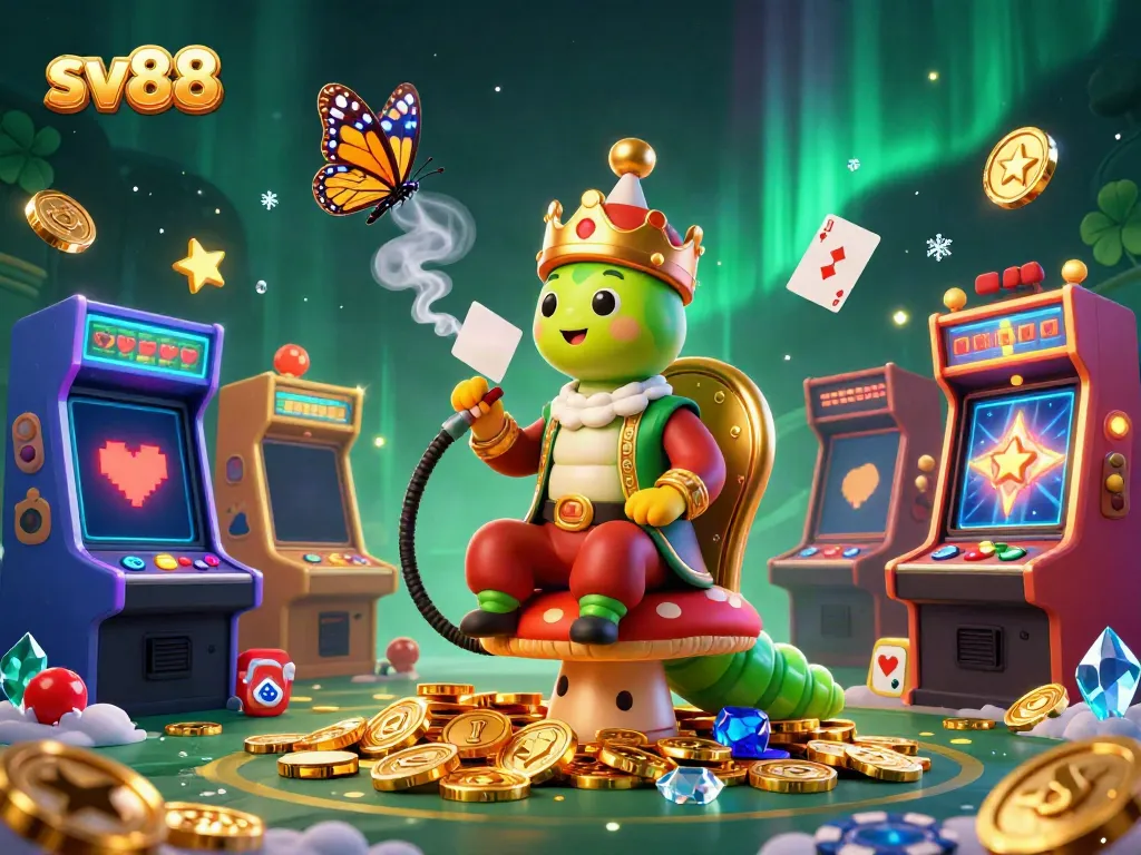 Savor the excitement of sv88 casino games with a vibrant 3D scene showcasing dynamic gambling elements.