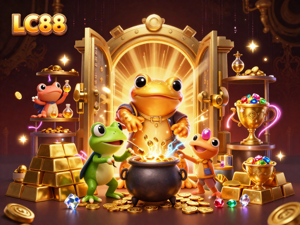 Experience the thrill of winning with LC88's vibrant casino scene featuring gold and gems.