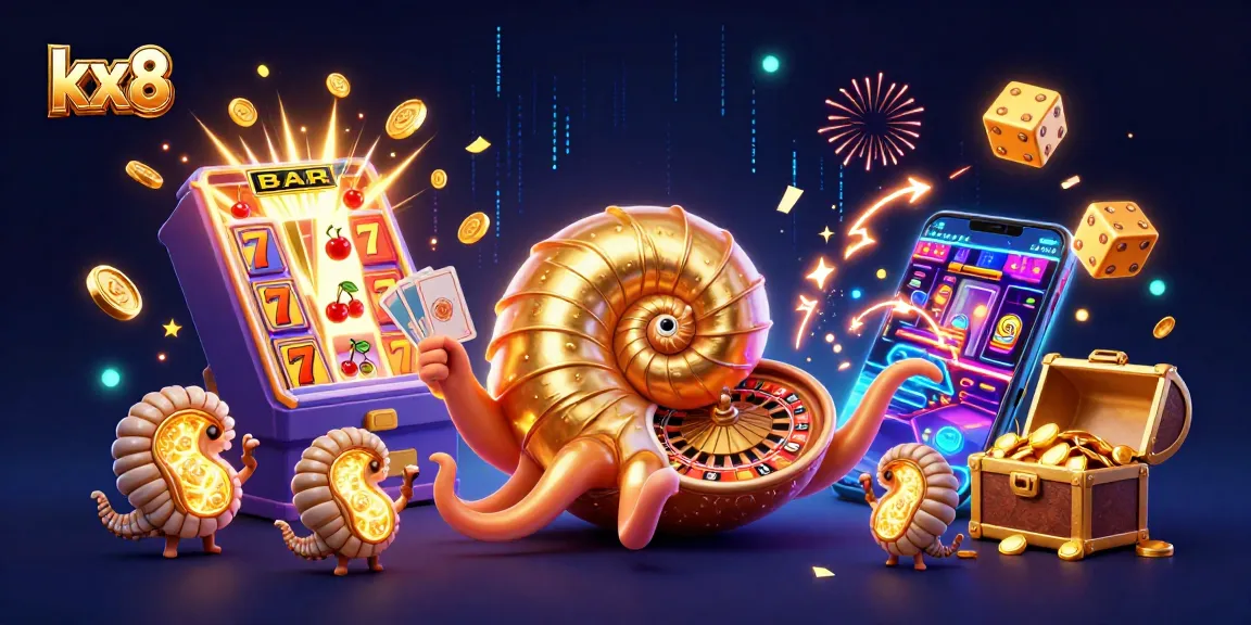Engage with kx8, the vibrant casino experience, featuring illuminated gaming elements and characters.