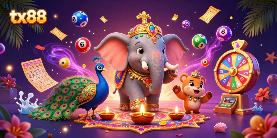 Engage in the excitement of tx88 with vibrant casino elements and festive characters.