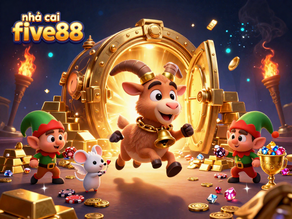 Experience the excitement of nhà cái five88 with a festive horror casino scene featuring a Krampus, angel mouse, and mischievous elf gremlins.
