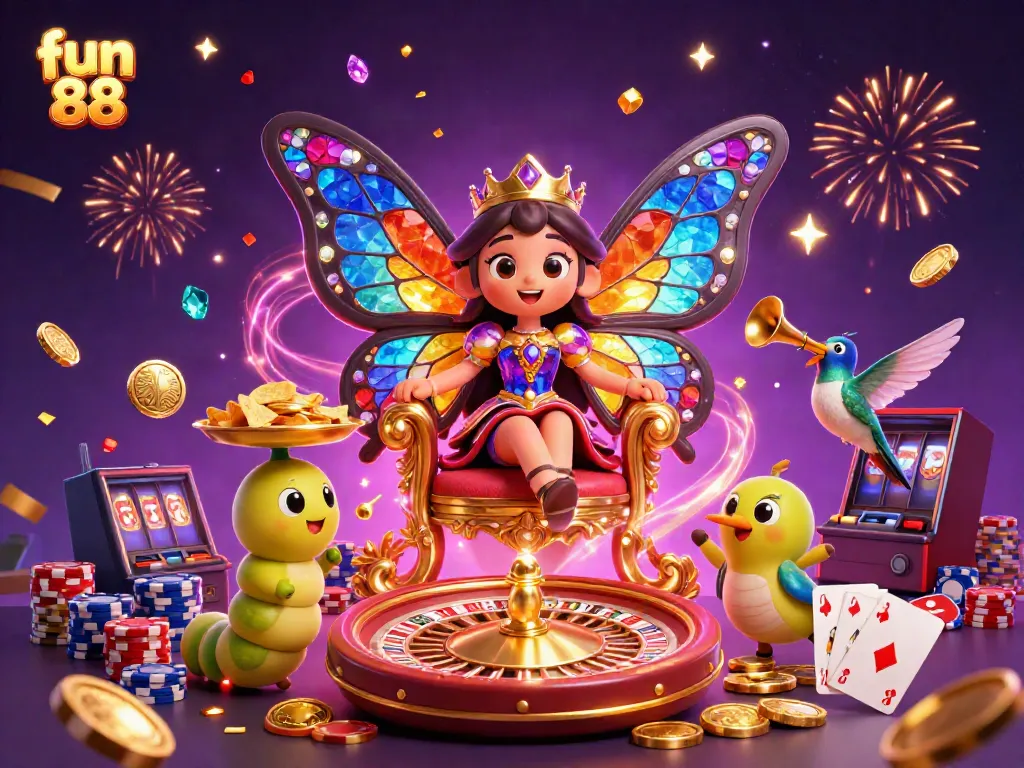 Experience exhilarating fun 88 casino action, with vibrant characters, colorful chips, and captivating games.