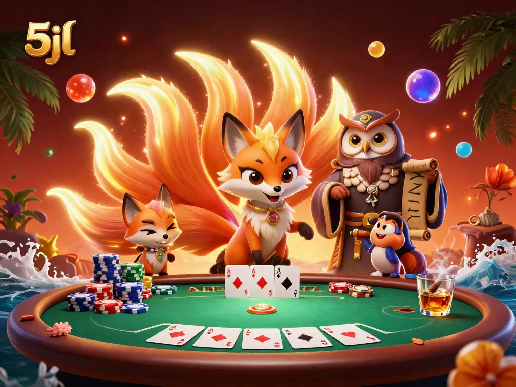 Experience thrilling gameplay with 5jl in a vibrant casino scene filled with poker and mystical characters.