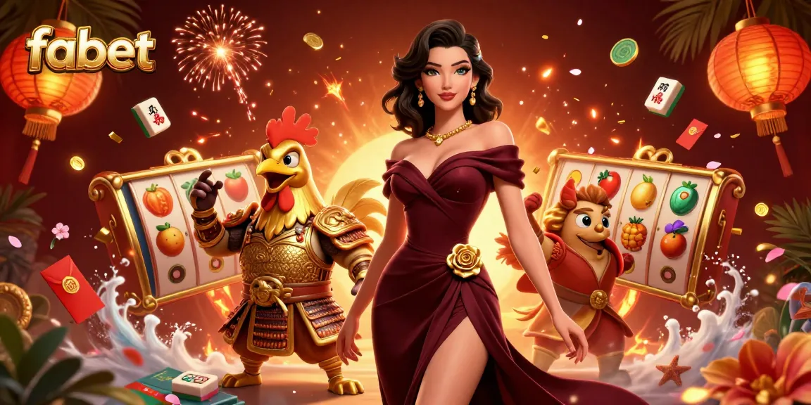 Experience the thrill of fabet with vibrant slot reels and a glamorous woman in a rich gaming atmosphere.