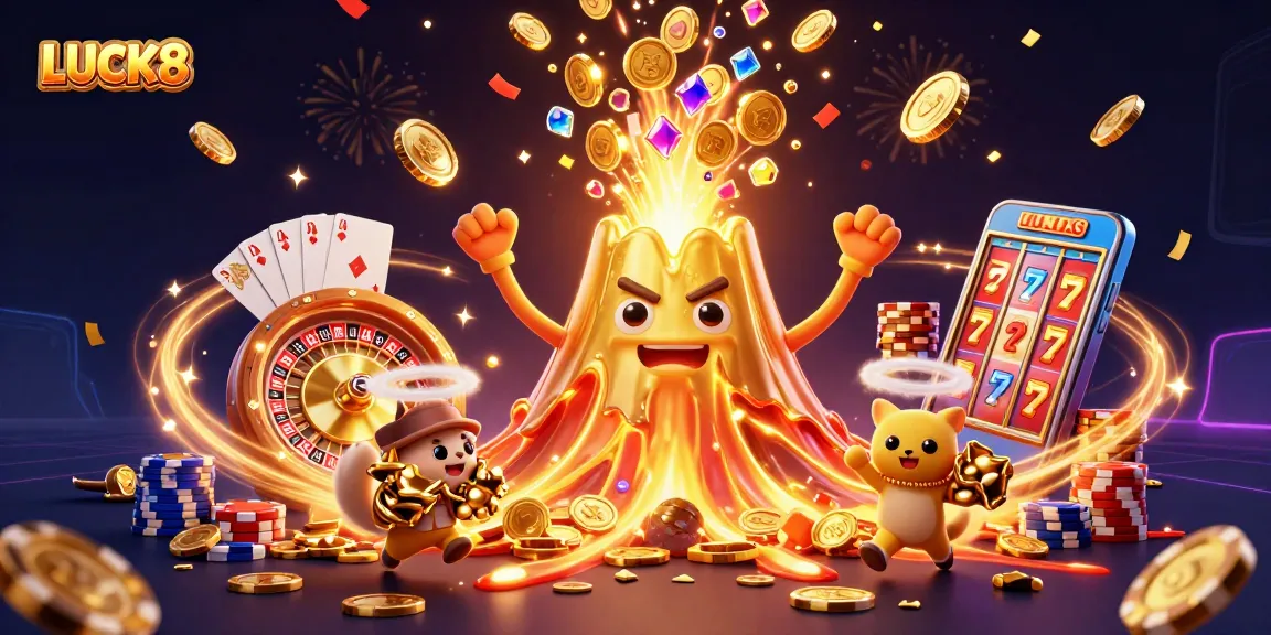 Experience thrilling gaming at LUCK8 with vibrant coins, gold, and adventure!