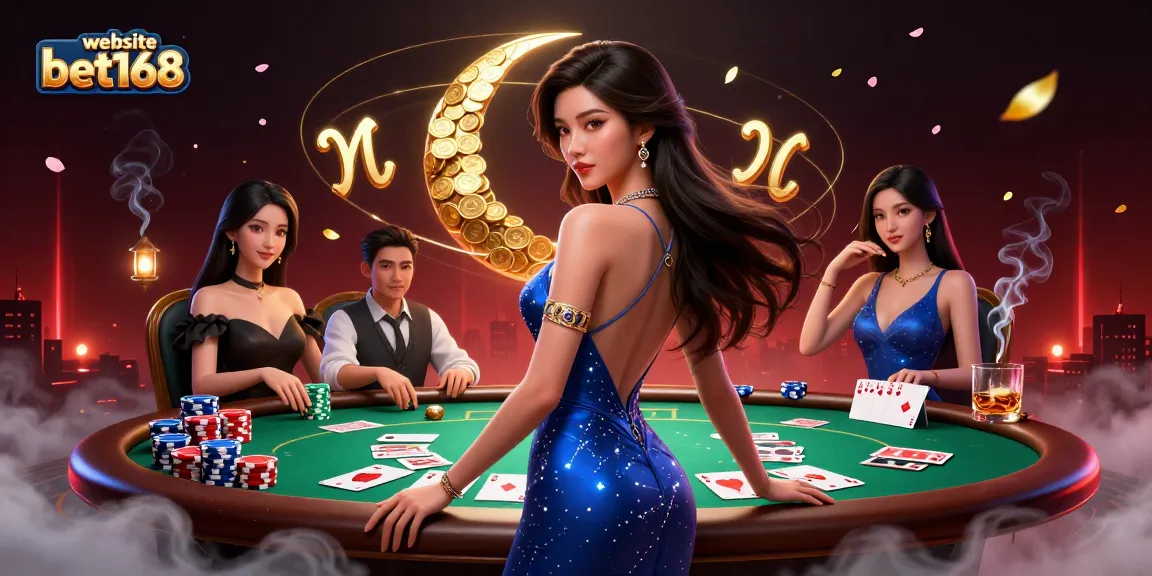 Experience thrilling action at website bet168, where poker chips and high-stakes games abound in a vibrant casino atmosphere.