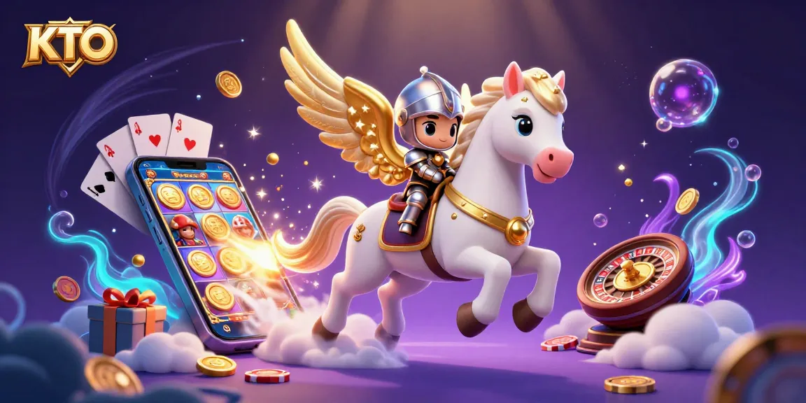 KTO players winning big with slots and vibrant casino action, featuring a knight on a celestial horse.
