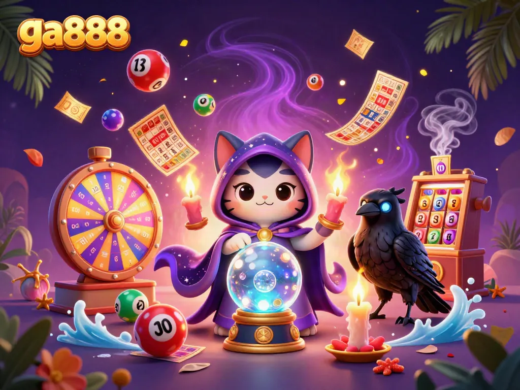 Engage with ga888 through a vibrant 3D illustration showcasing a mystical casino environment.