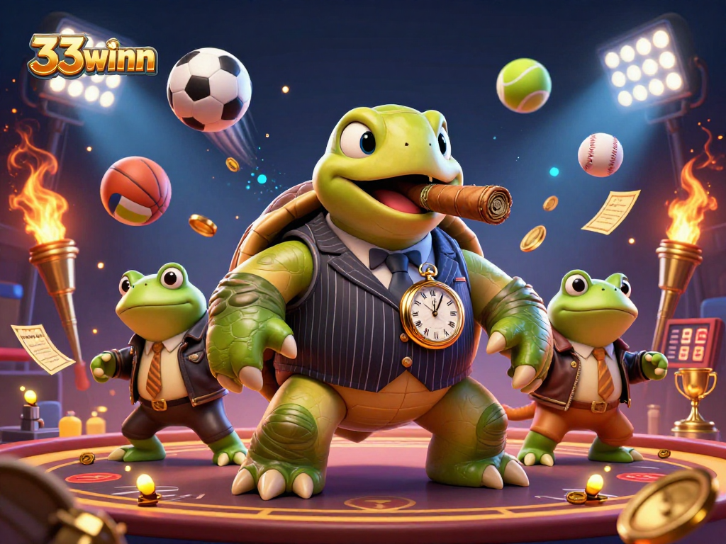 Experience thrilling gaming action with 33winn as cartoon characters engage in vibrant casino activities.