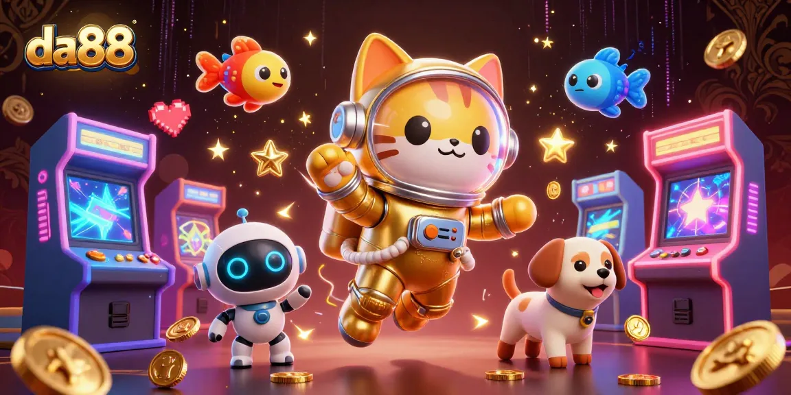 Experience the excitement of da88 with a colorful illustration of a space cat alongside gaming elements.