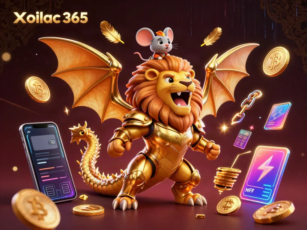 Engage with thrilling matches on Xoilac 365, featuring vibrant visuals of crypto elements in a casino-themed illustration.