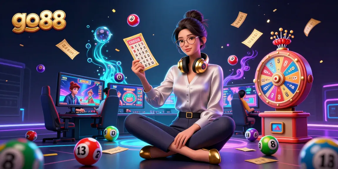 Experience go 88 gaming excitement with a dynamic 3D scene featuring casino games and lottery elements.