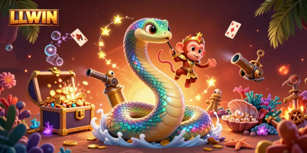 Experience thrilling wins with LLWIN in a vibrant 3D casino adventure illustration.
