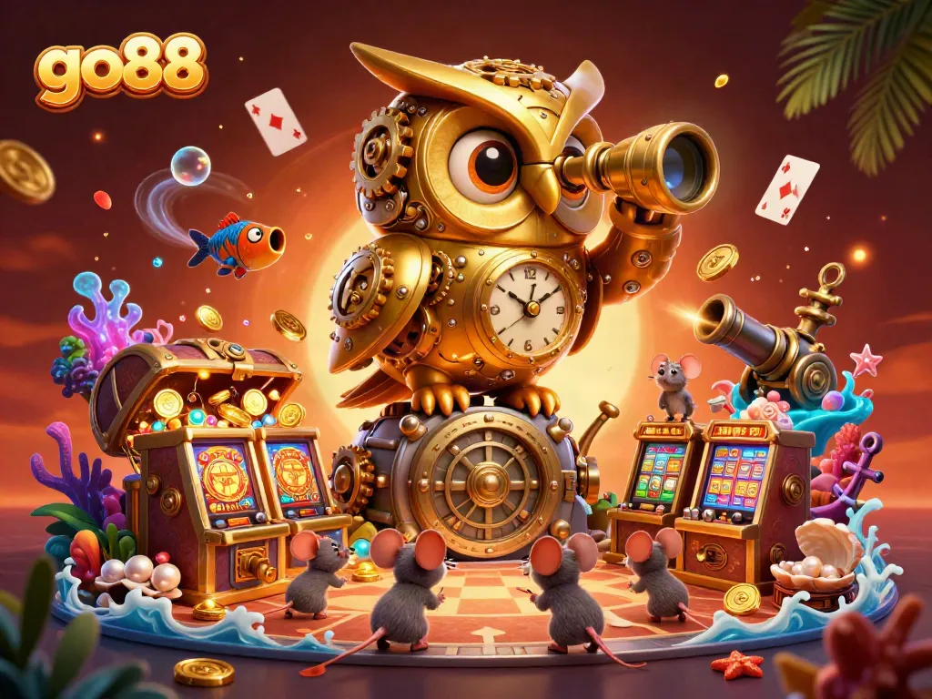 Experience the thrill of gaming at go88 with a stunning 3D casino scene featuring vibrant characters and dynamic elements.