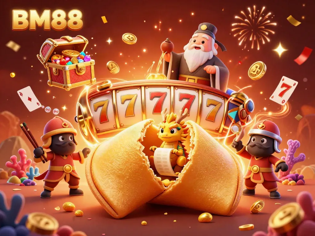 Engage with the vibrant BM88 casino world, showcasing a dynamic scene of gaming excitement and fortune.