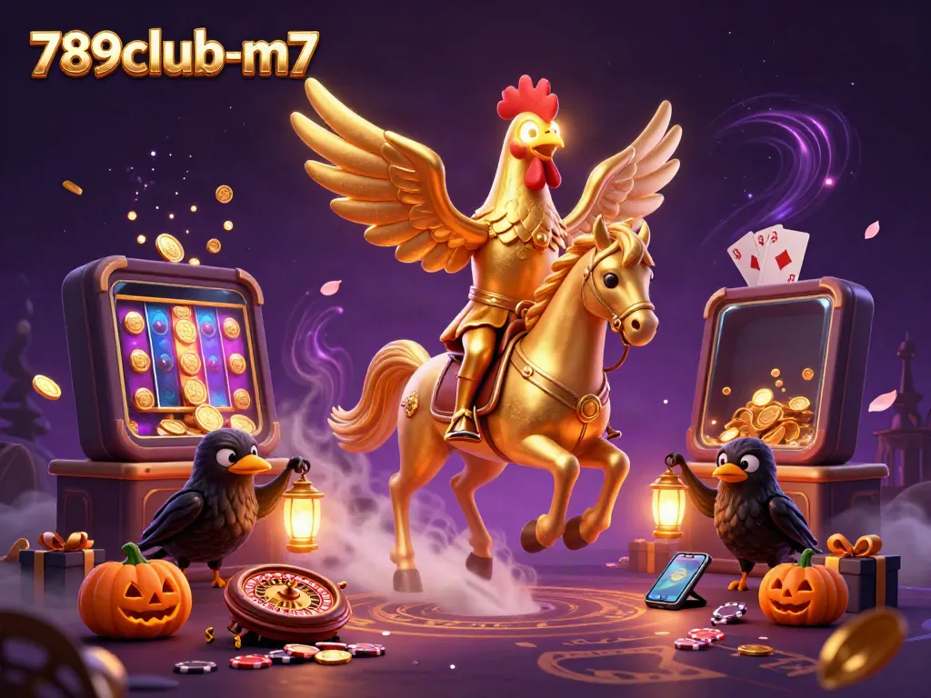 Spin winning slots with the whimsical 789club-m7 golden rooster in a magical casino
