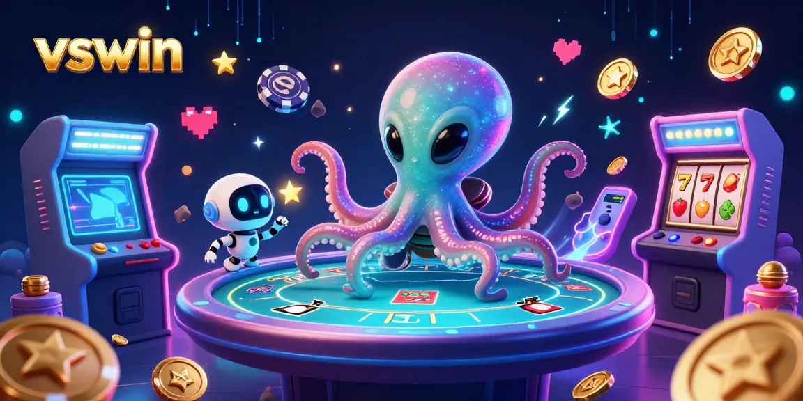 Experience exciting poker action with vswin as a colorful alien octopus navigates the cosmic casino.