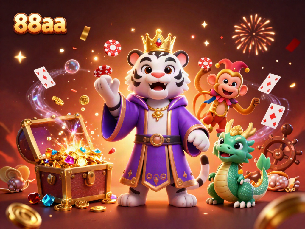 Experience the excitement of 88aa with a colorful 3D casino scene featuring iconic characters and gaming elements.