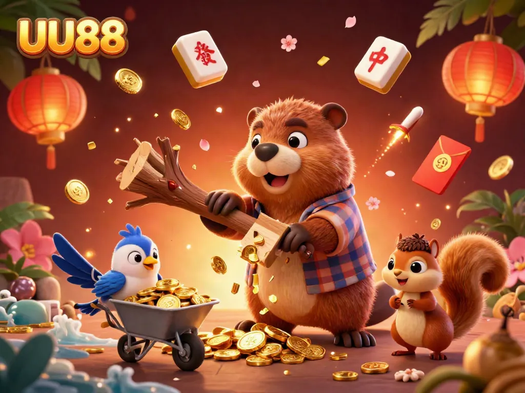 Experience the thrill of UU88 with vibrant casino-themed animation featuring playful characters collecting coins.