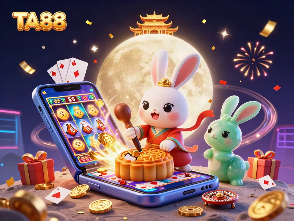 Experience thrilling wins at TA88 with vibrant slots, poker chips, and festive rabbits.
