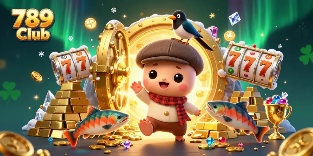 Experience the excitement at 789 Club with vibrant 3D gaming characters surrounded by treasure.