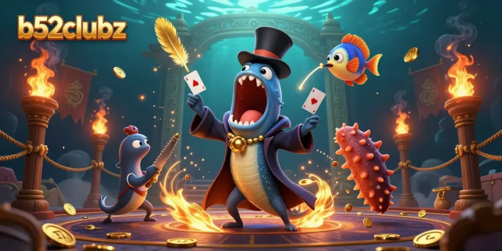 Experience thrilling card magic with b52clubz in an underwater casino spectacle.