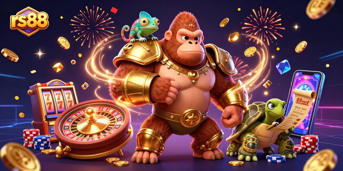 Engage with rs88's colorful casino adventure featuring a gorilla king and treasure elements.