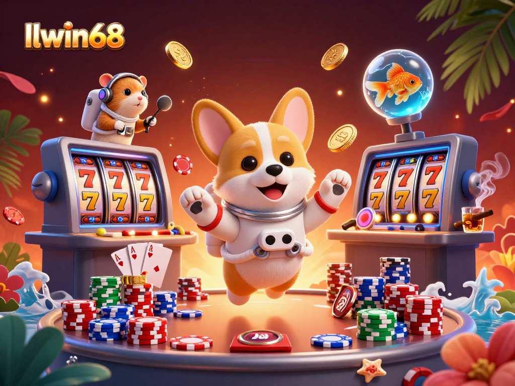 Experience excitement with llwin68 in a captivating 3D casino scene featuring an astronaut corgi.