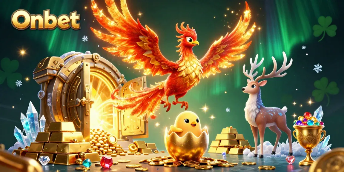 Experience the thrill of winning with Onbet, featuring vibrant scenes of phoenix and treasures.