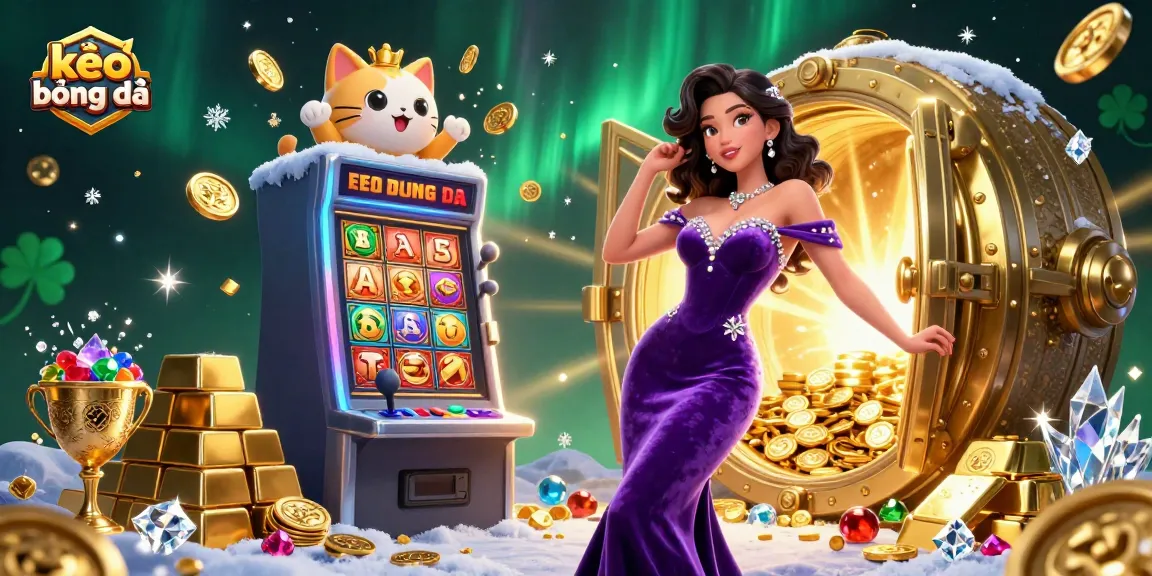 Experience kèo bóng đá excitement with a glamorous lady, lucky cat, and jackpot display.