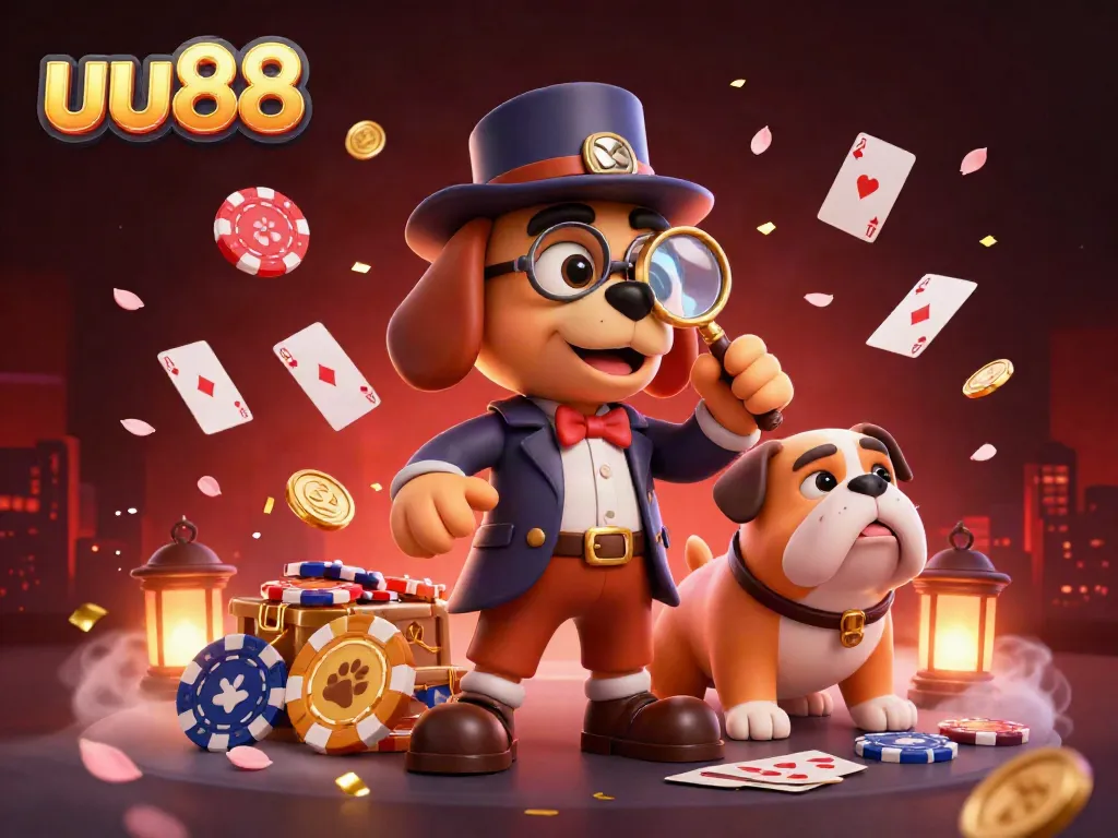 Play poker with uu88 as a detective discovers treasure clues alongside a bulldog.