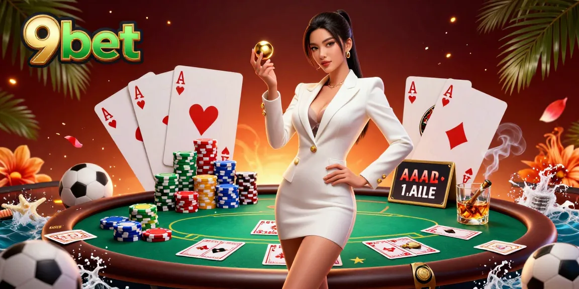 Experience thrilling 9bet action with an elegant dealer showcasing sports betting excitement in a vibrant casino.