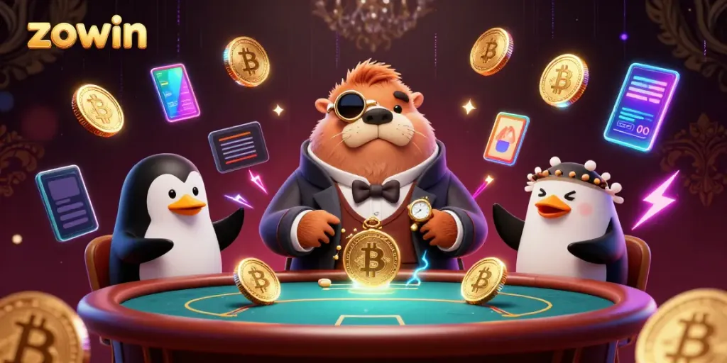 Experience the thrill of gaming at Zowin with a whimsical underwater poker scene.