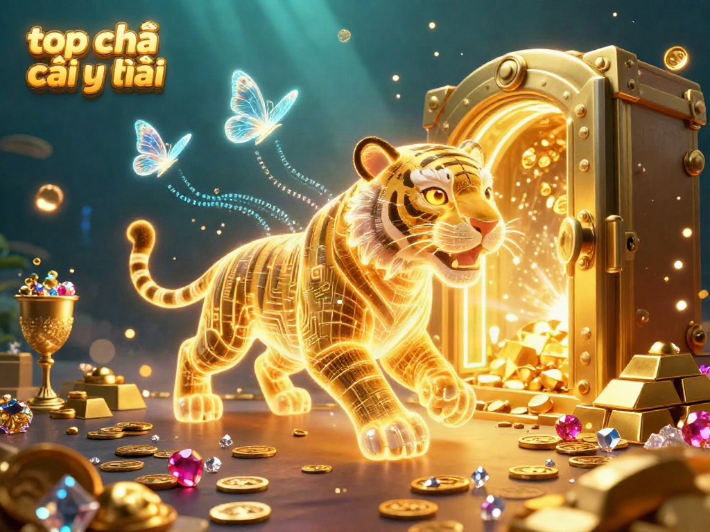 Engage with the lively scene featuring the top nhà cái uy tín as a golden tiger prowls through a digital casino.