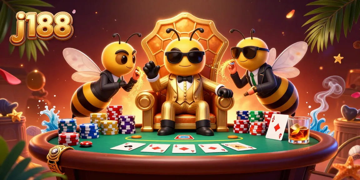 Experience the thrilling j188 casino action with a bumblebee mob boss, poker elements, and dynamic gaming atmosphere.