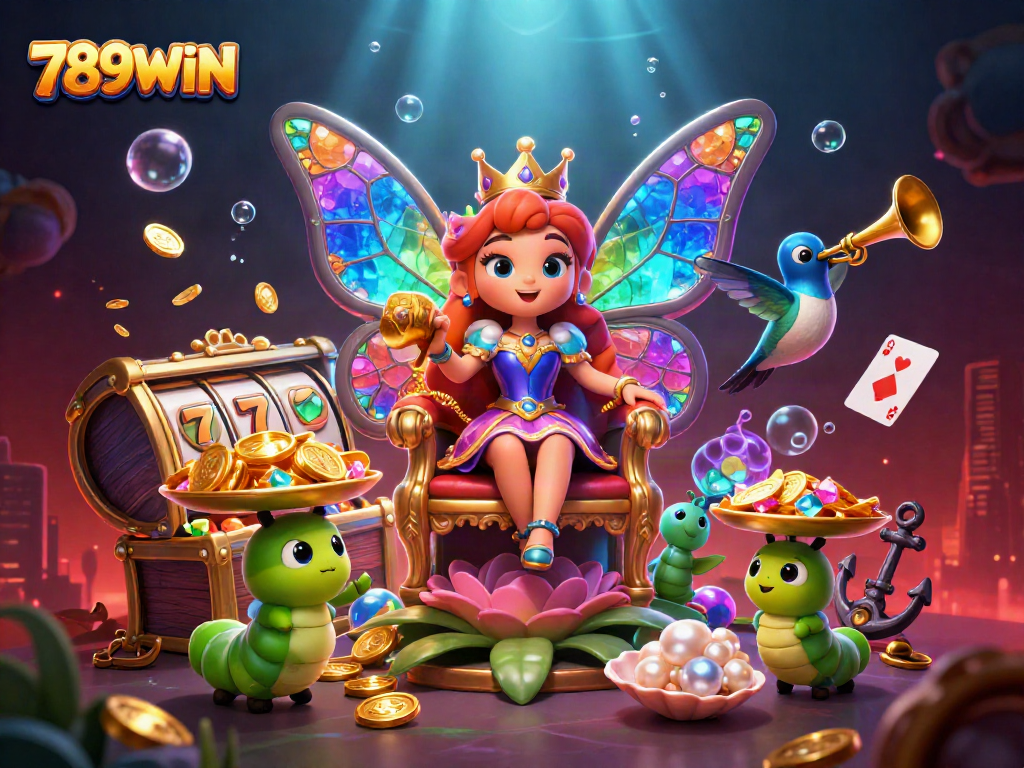 Immerse in the vibrant world of 789WIN where slot reels and a butterfly queen lure gamblers with excitement.