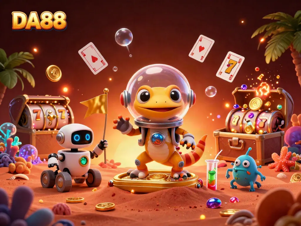 Experience thrilling gameplay at DA88 with a Martian gecko and treasure-filled casino.