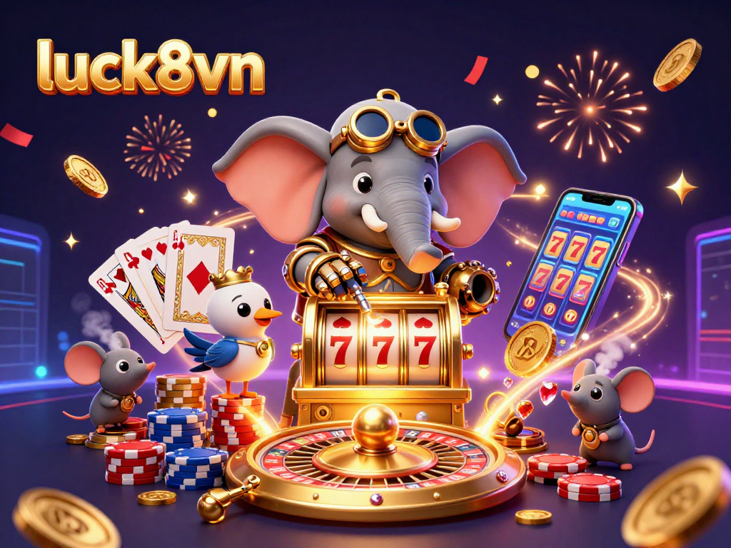 Spin the reels and win big with luck8vn's exciting golden slot machine adventure and vibrant casino elements.