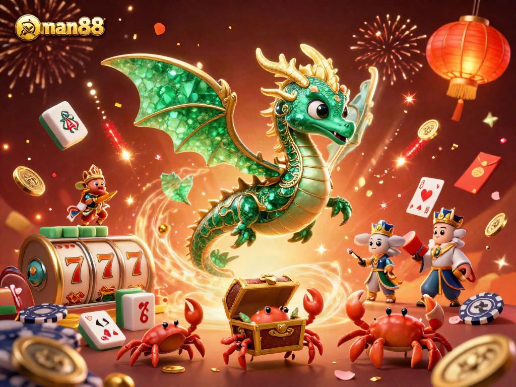 Spin with the thrilling man88 sea dragon in this vibrant casino scene filled with luck.